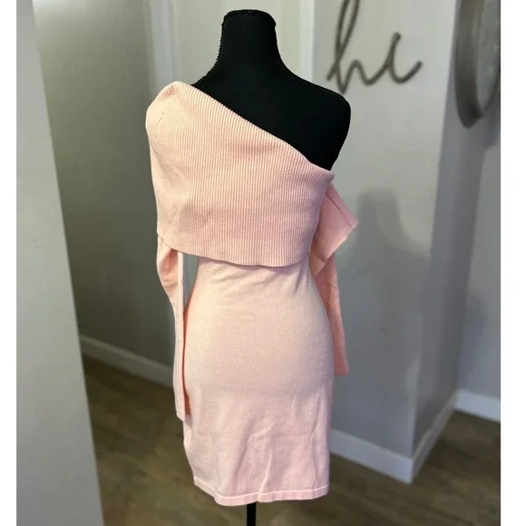 MINKPINK Ribbed Off Shoulder Long Sleeve Kaia Mini Dress Small in Peach New‎ - Picture 4 of 8
